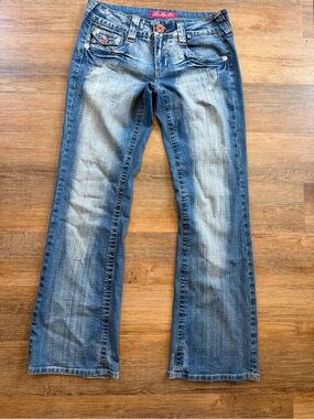 Y2K Light Blue Flare Jeans with Subtle Fading Juniors Suze 9